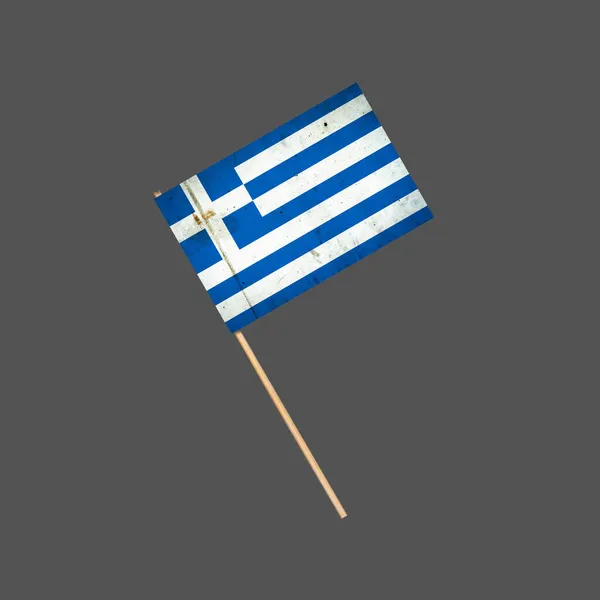 Görögország Grunge Zászló Egy Bottal Szürke Háttérrel Elszigetelve Tervező Elem — Stock Fotó