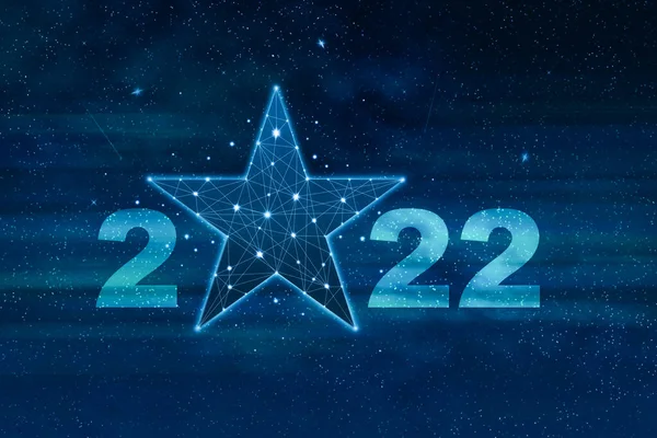 2022 Brillante Números Neón Una Estrella Brillante Cielo Cósmico Fondo —  Fotos de Stock