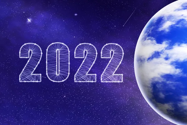 2022 Números Planeta Espaço Conceito Ano Novo Fundo Abstrato Com — Fotografia de Stock