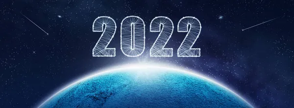 2022 Числа Планеті Космосі Новорічна Концепція Абстрактний Фон Зірками Планетою — стокове фото