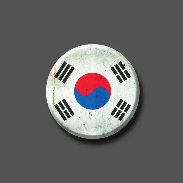 Bandera de Corea. Placa redonda. Aislado sobre un fondo gris. Ilustración 3D. Signos y símbolos. —  Fotos de Stock