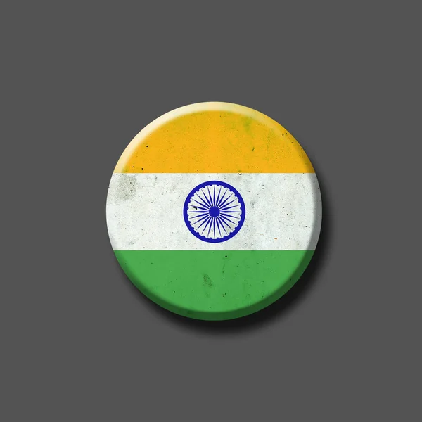 Indien Flagge Runde Plakette Vereinzelt Auf Grauem Hintergrund Illustration Zeichen — Stockfoto