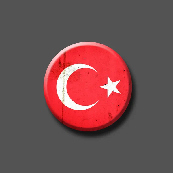 Σημαία Τουρκίας Στρογγυλό Σήμα Απομονωμένο Γκρι Φόντο Απεικόνιση Σημάδια Και — Φωτογραφία Αρχείου