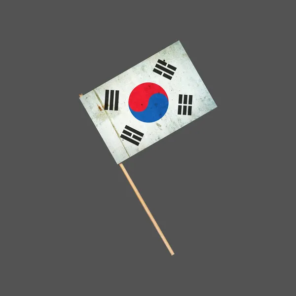 Korea Grunge Flag Stick Isolated Gray Background Design Element Signs — Stock Photo, Image