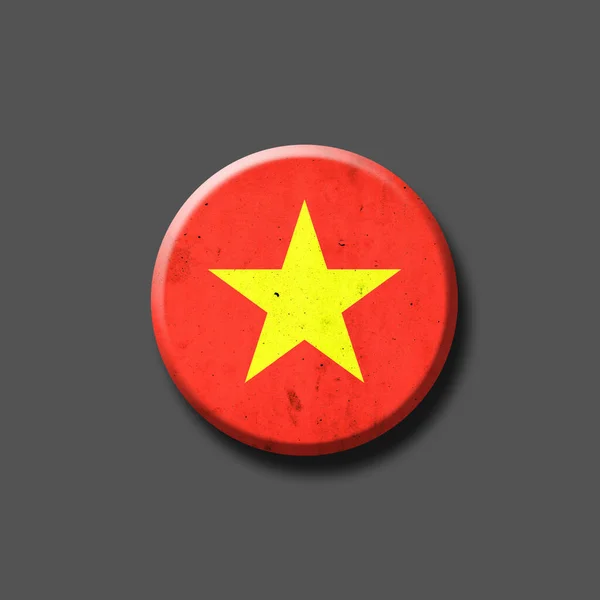越南国旗 圆形徽章 被灰色的背景隔离了3D插图 符号和符号 — 图库照片