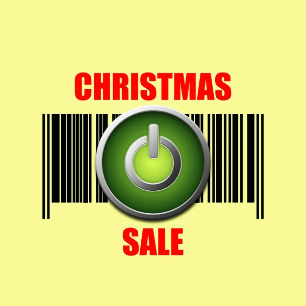 クリスマスセール バーコードだ 黄色の背景にある電源ボタン 休日の販売開始の概念 仕事だ — ストック写真