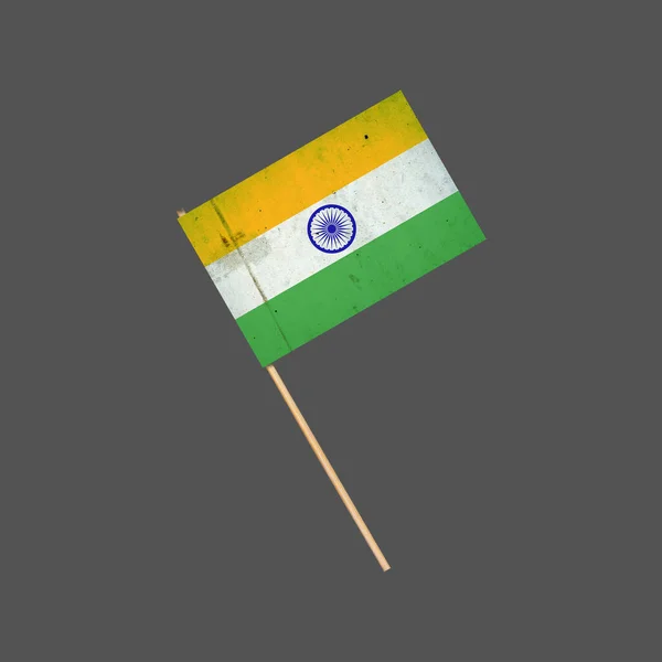 印度的国旗挂在手杖上 被灰色的背景隔离了设计元素 符号和符号 — 图库照片