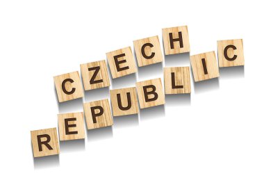 Çek Cumhuriyeti, tahta bloklar hakkında. Beyaz bir arka planda izole edilmiş. İşaretler ve Semboller.