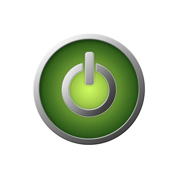 Зелена Кнопка Живлення Ізольована Білому Тлі Ілюстрації Елемент Дизайну Єкт — стокове фото