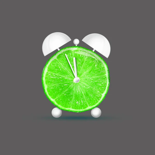 闹钟Lime 在灰色背景下隔离 健康饮食的概念 设计要素 — 图库照片