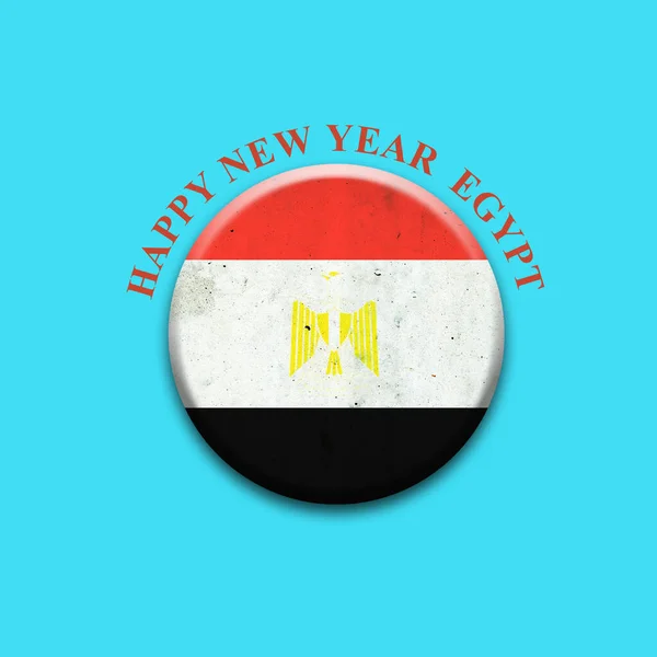 Gelukkig Nieuwjaar Egypte Egyptische Vlag Ronde Badge Een Lichtblauwe Achtergrond — Stockfoto