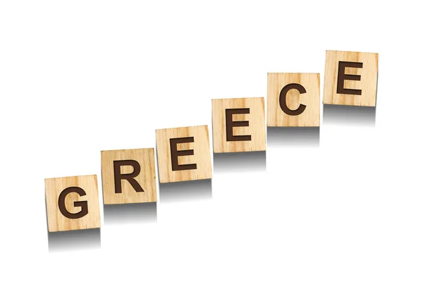 Görögország Hír Fablokkokról Elszigetelve Fehér Háttérrel Jelek Szimbólumok — Stock Fotó