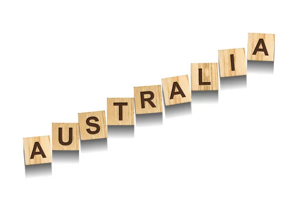 Australia Wieść Drewnianych Blokach Odizolowany Białym Tle Znaki Symbole — Zdjęcie stockowe