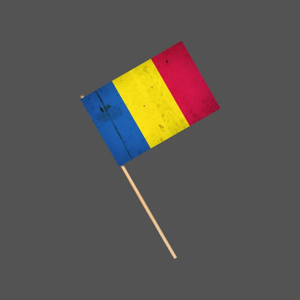 Romania Grunge Flag Stick Isolated Gray Background Design Element Signs — 图库照片