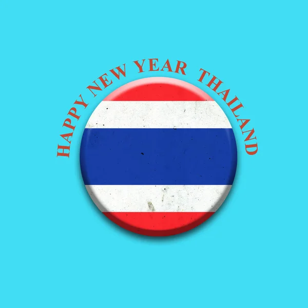 Šťastný Nový Rok Thajsko Thajská Vlajka Kulatý Odznak Světle Modrém — Stock fotografie