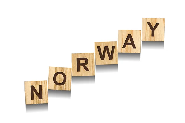 Norsko, zpráva o dřevěných blocích. Izolováno na bílém pozadí. — Stock fotografie