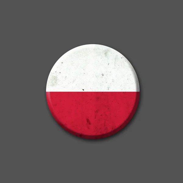 Bandera de Polonia. Placa redonda. Aislado sobre un fondo gris. Ilustración 3D. Signos y símbolos. —  Fotos de Stock