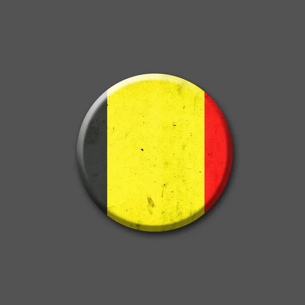 比利时国旗。圆形徽章。被灰色的背景隔离了3D插图。标志及符号. — 图库照片