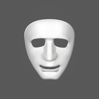 Beyaz arka planda izole edilmiş tiyatro maskesi. Üç boyutlu illüstrasyon. Duygular. Tiyatro.