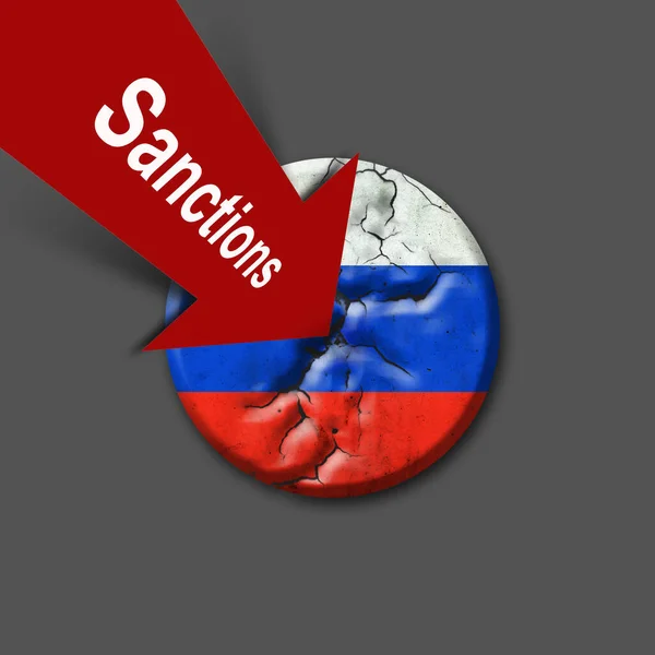 Szankciók Oroszország Vörös Nyíl Törött Jelvény Oroszország Zászlajával Szürke Háttérrel — Stock Fotó