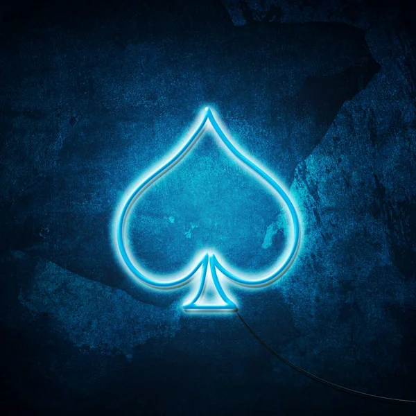 Stock image Spades, neon icon, suit on grunge blue background. Poker. Black Jack. Gambling Background