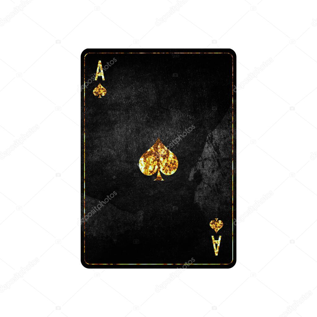 Ace of spades, grunge card isolated on white background. Playing cards. Design element. Gambling.