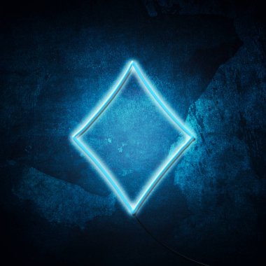 Elmaslar, neon ikon, takım elbise ve grunge mavisi arka plan. Poker. Black Jack. Kumar Geçmişi