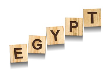 Mısır, tahta bloklar hakkında bir söz var. Beyaz bir arka planda izole edilmiş. İşaretler ve Semboller.