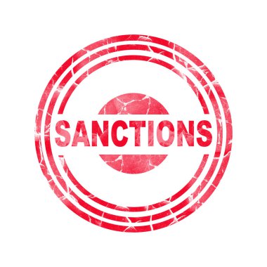Yaptırımlar. Yuvarlak kırmızı damga. Beyaz arka planda izole edilmiş. İş Politikası Ekonomisi