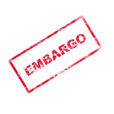 Ambargo. Dikdörtgen kırmızı damga. Beyaz arka planda izole edilmiş. İş Politikası. Ekonomi.
