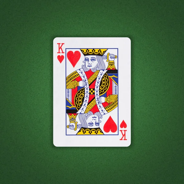 Herzkönig Auf Grünem Pokerhintergrund Glücksspiel Spielkarten Hintergrund — Stockfoto