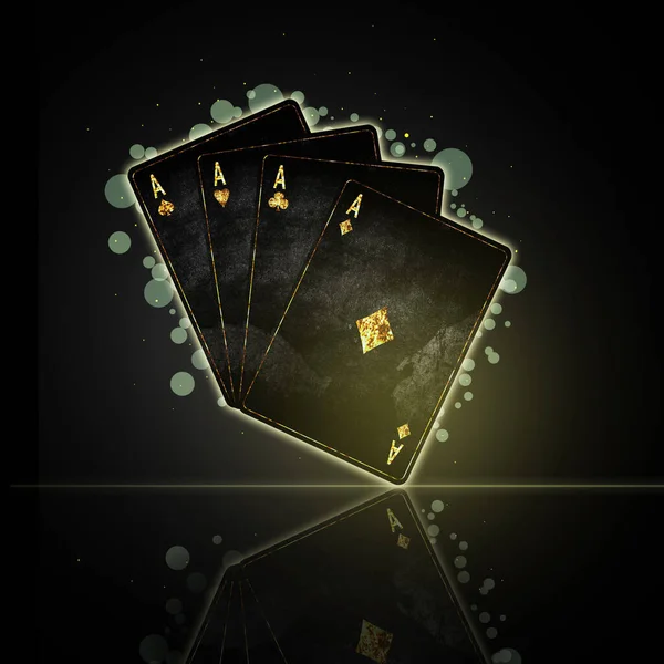 Four Aces Grunge Cards Black Background Reflection Copy Space Square — Stock Photo, Image