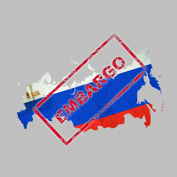 Een Embargo Rode Stempel Achtergrond Van Kaart Van Rusland Geïsoleerd — Stockfoto