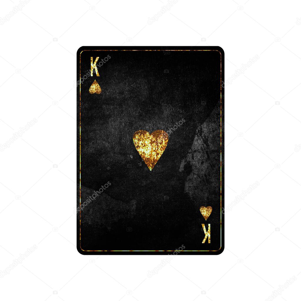 King of Hearts, grunge card isolated on white background. Playing cards. Design element. Gambling.