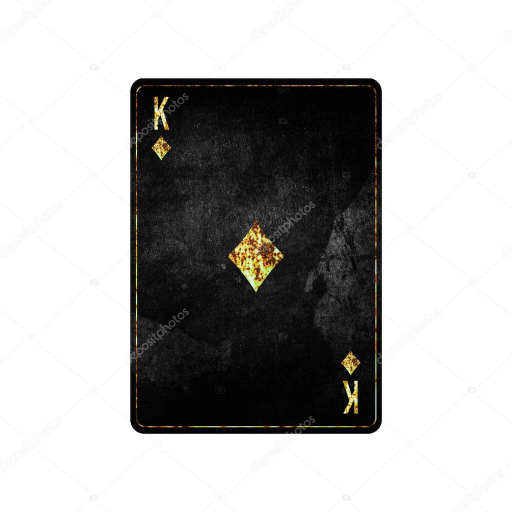 King of Diamonds, grunge card isolated on white background. Playing cards. Design element. Gambling.