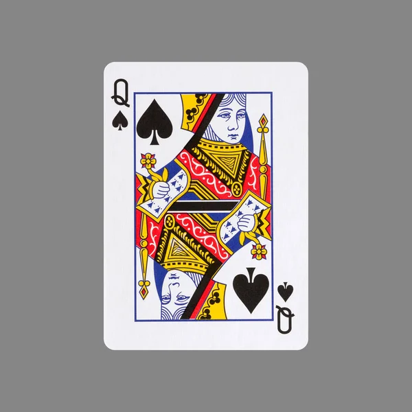 Queen Spades Isolated Gray Background Gamble Playing Cards Cards — Stock Photo, Image