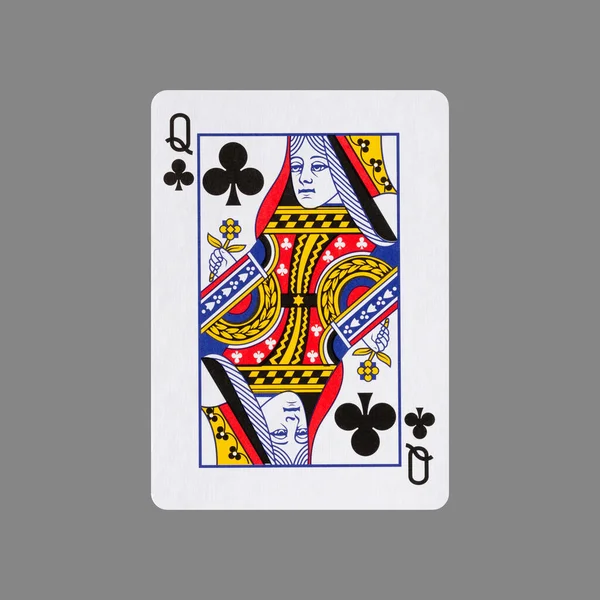 Queen Clubs Isolated Gray Background Gamble Playing Cards Cards — Stock Photo, Image