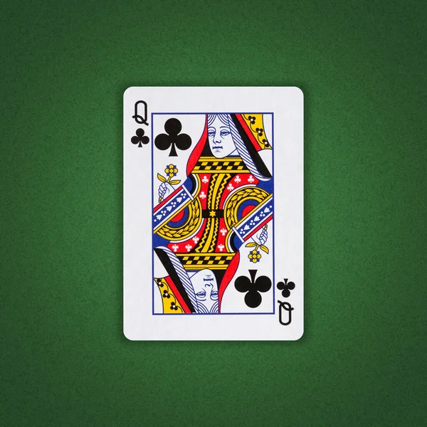 Dame Der Clubs Auf Grünem Pokerhintergrund Glücksspiel Spielkarten Hintergrund — Stockfoto