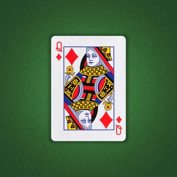 Rainha Dos Diamantes Fundo Poker Verde Joga Jogar Cartas Contexto — Fotografia de Stock