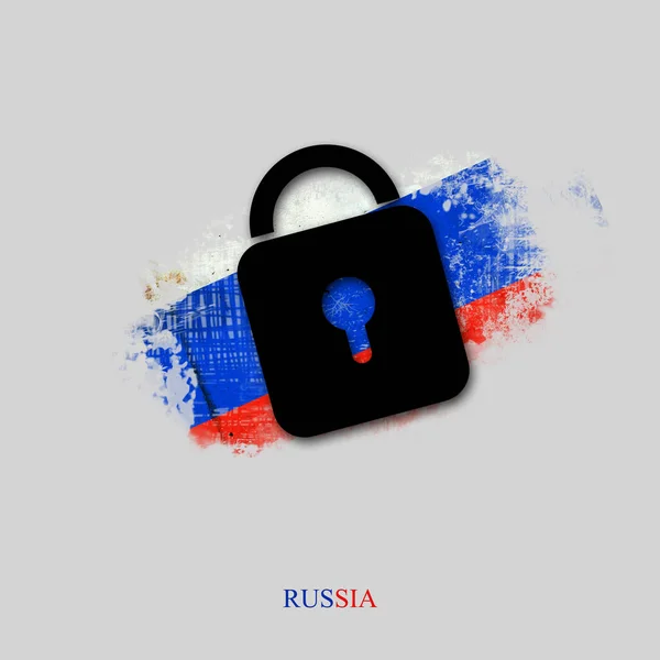 Lock Icon Background Grunge Flag Russia Sanctions Insulation Isolated Gray — Stock Photo, Image