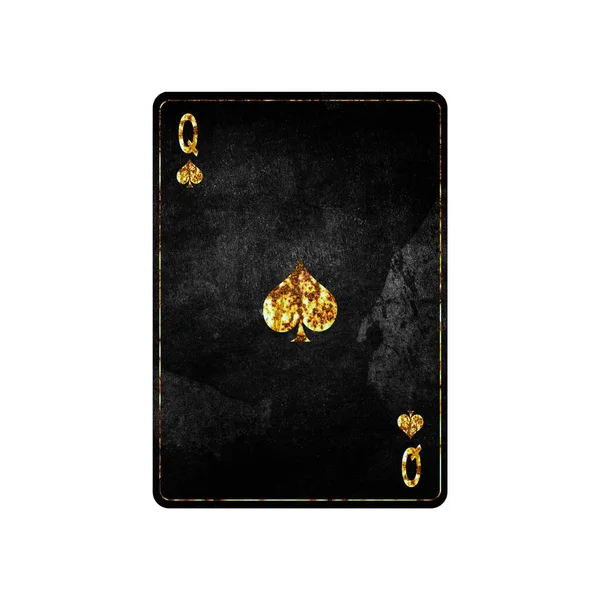 Królowa Pik Karta Grunge Odizolowana Białym Tle Gramy Karty Element — Zdjęcie stockowe