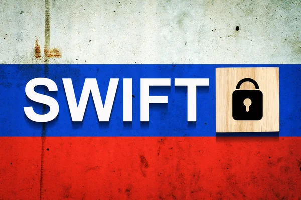 Γρήγορα Ρωσική Σημαία Λέξη Κλειδαριά Εικονίδιο Ένα Ξύλινο Μπλοκ Αποκλεισμός — Φωτογραφία Αρχείου