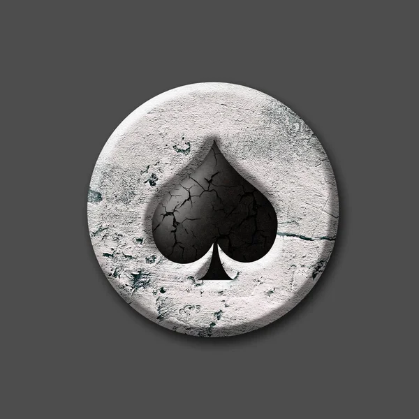Pik Kartenfarbe Auf Einem Steinabzeichen Vereinzelt Auf Grauem Hintergrund Glücksspielkonzept — Stockfoto