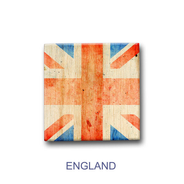 England flag on a wooden block. Isolated on white background. Signs and symbols. Flags.