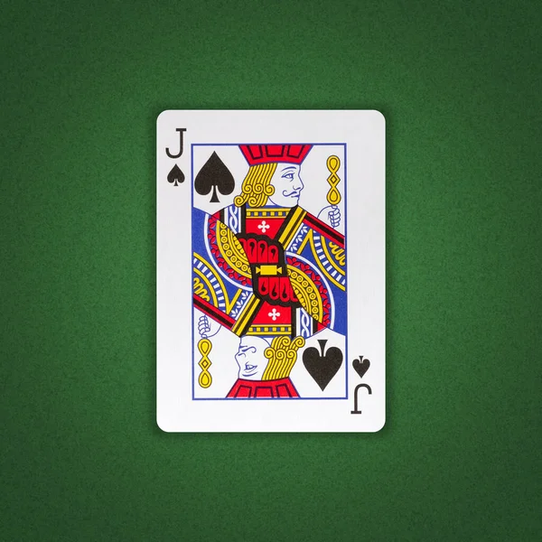 Pik Bube Auf Grünem Pokerhintergrund Glücksspiel Spielkarten Hintergrund — Stockfoto