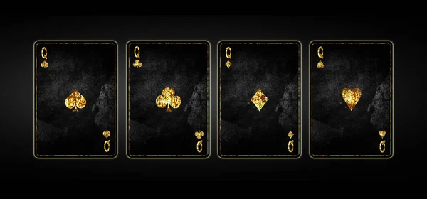 Чотири Queens Карти Гранджу Чорному Фоні Poker Background Гра Карти — стокове фото