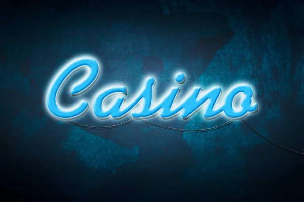 Casino Blaue Neonschrift Auf Dunkelblauem Hintergrund Poker Glücksspiel Hintergrund — Stockfoto