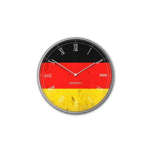 Wandklok Kleur Van Duitse Vlag Tekenen Symbolen Geïsoleerd Witte Achtergrond — Stockfoto