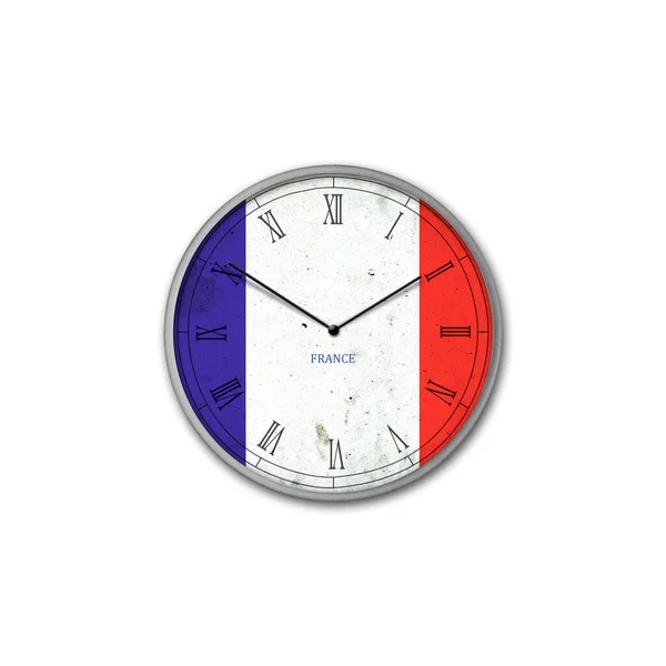 挂钟的颜色为法国国旗 标志和符号 被白色的背景隔离了设计元素 — 图库照片