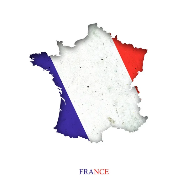 以地图形式出现的法国国旗 影子Shadow 被白色背景隔离 标志和符号 设计元素 — 图库照片